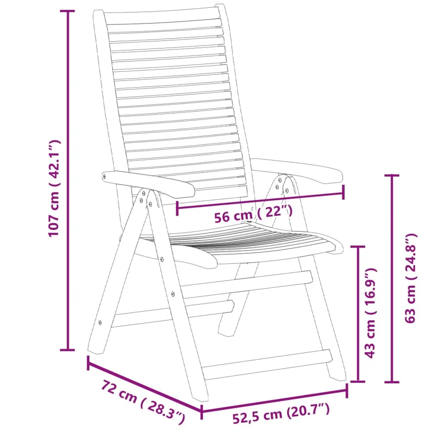 Chaises inclinables de jardin lot de 8 bois massif acacia - 9