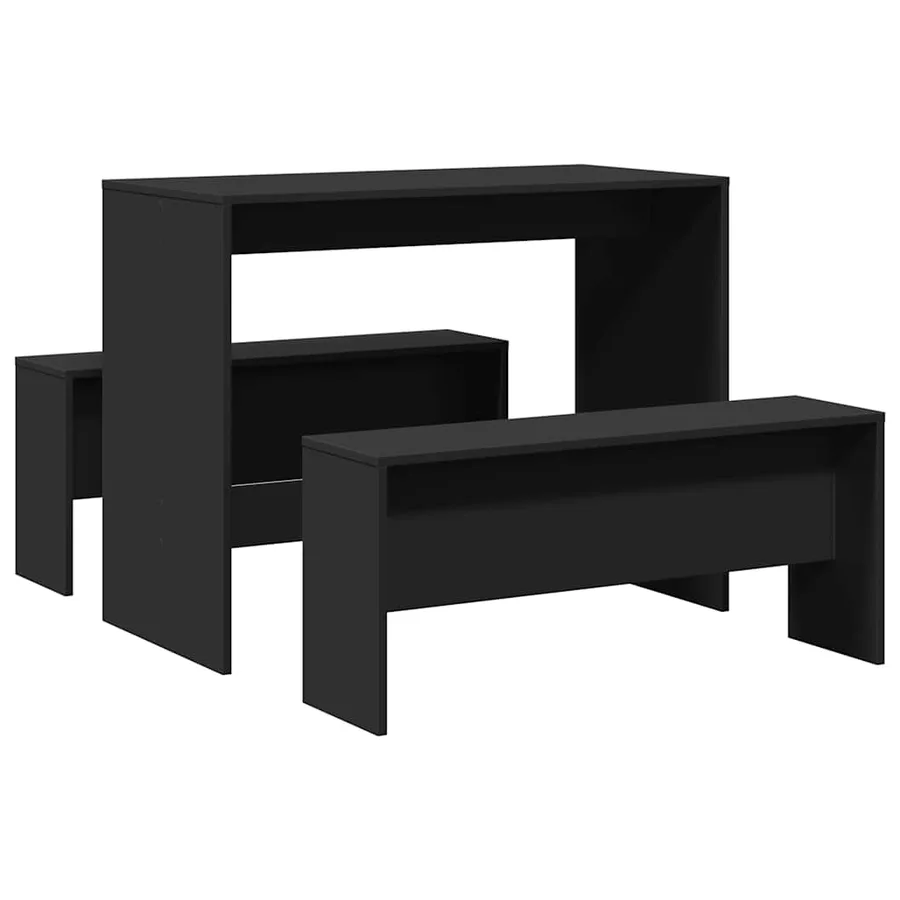 Ensemble table à manger et bancs 3 pcs noir bois d'ingénierie - 6