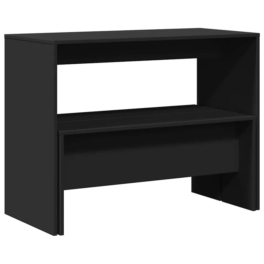 Ensemble table à manger et bancs 3 pcs noir bois d'ingénierie - 7