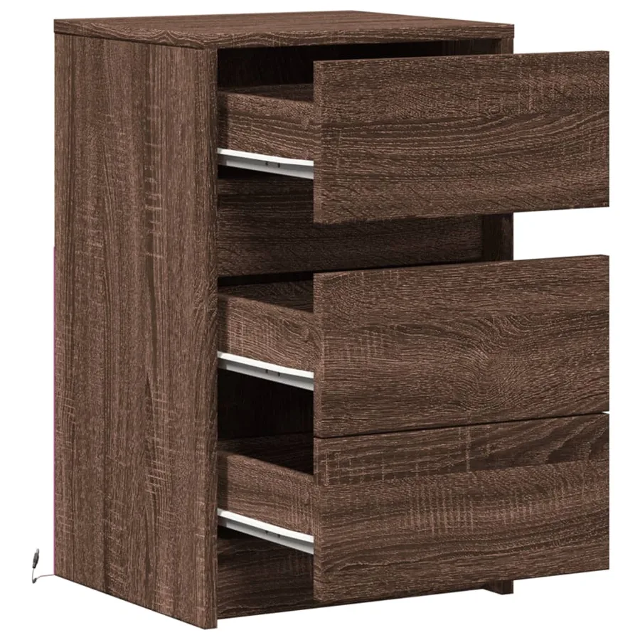 Armoire de chevet et lumières LED chêne marron bois ingénierie - 12