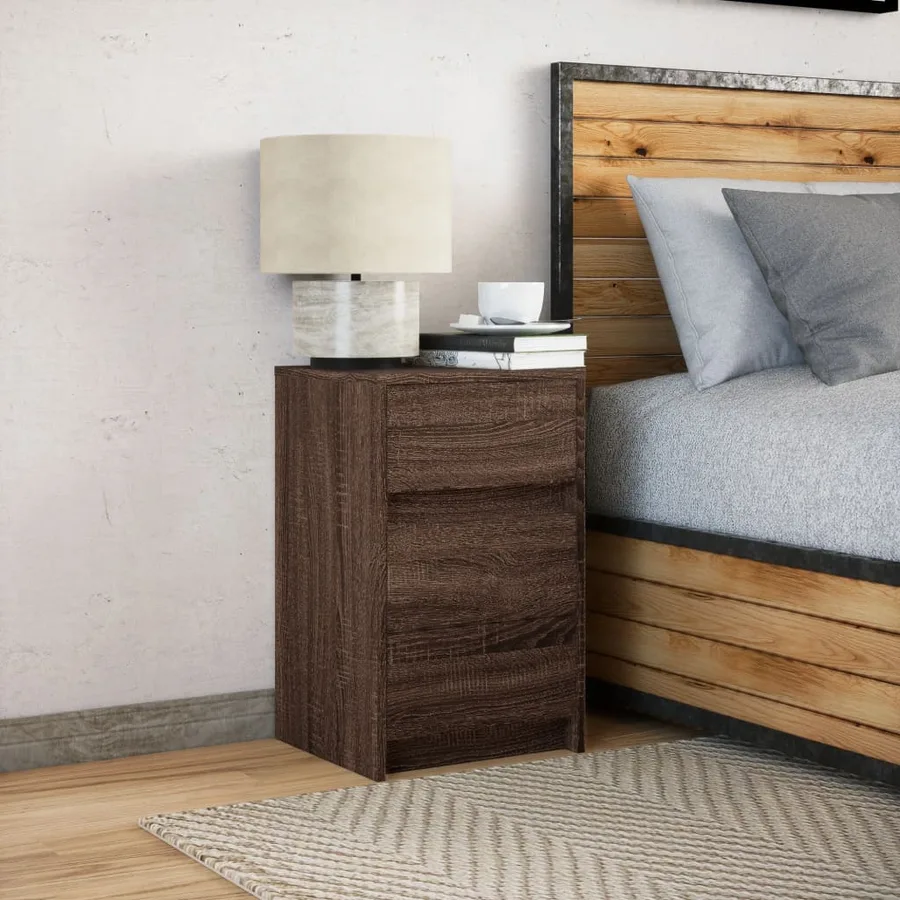 Armoire de chevet et lumières LED chêne marron bois ingénierie - 4