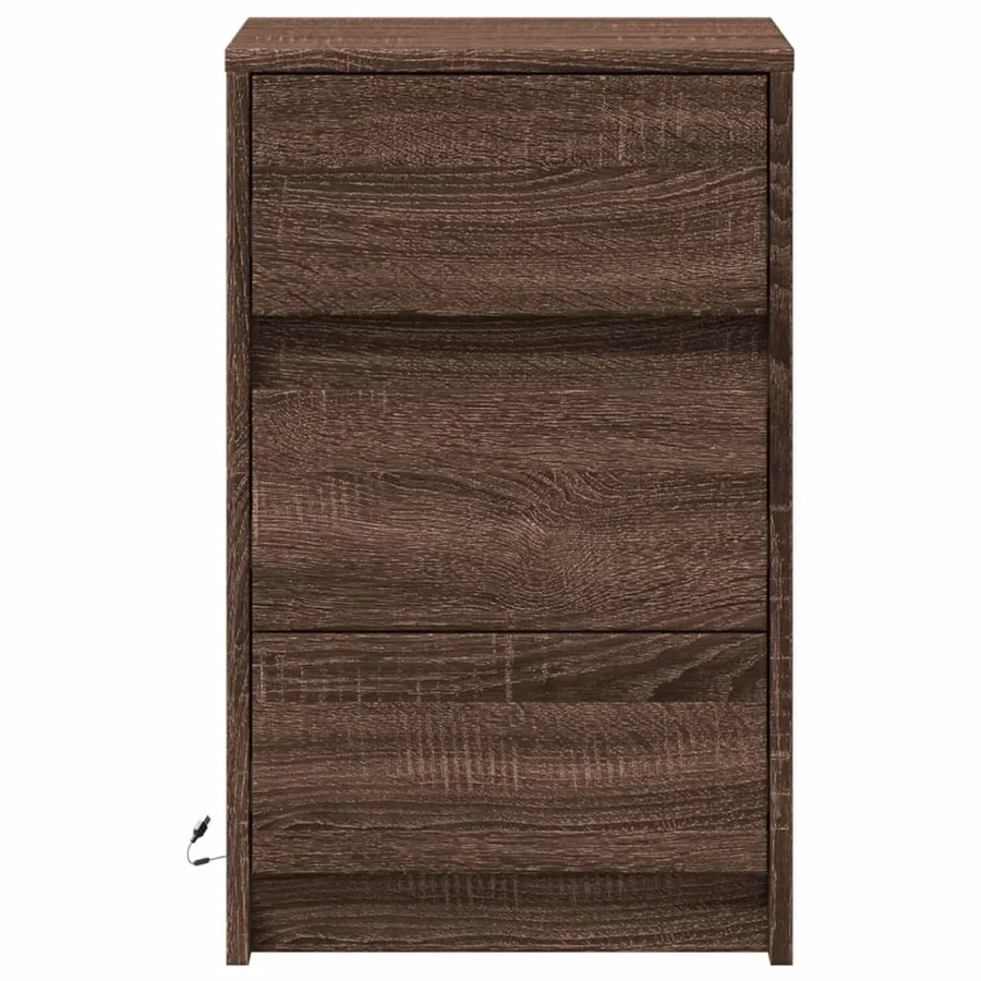 Armoire de chevet et lumières LED chêne marron bois ingénierie - 6
