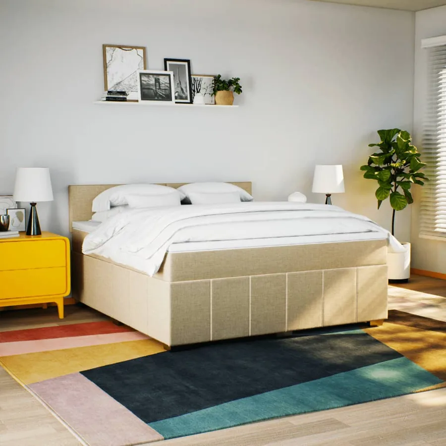 Sommier à lattes de lit avec matelas Crème 180x200 cm Tissu - 3