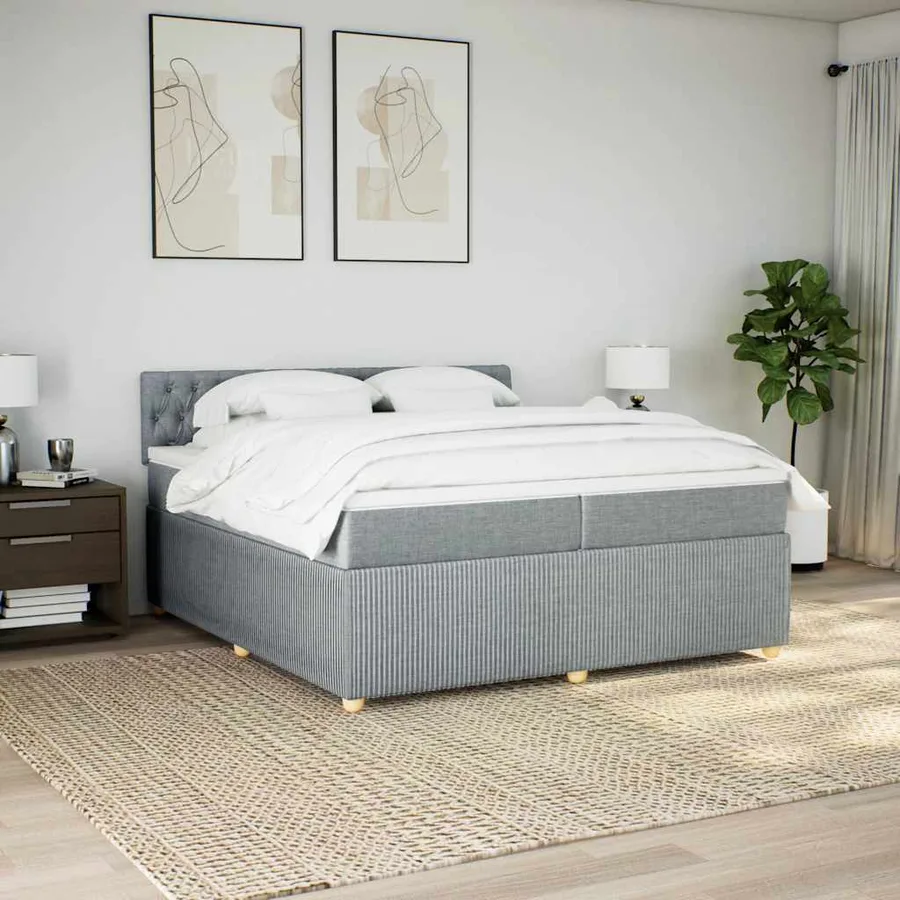 Sommier à lattes de lit avec matelas Gris clair 200x200cm Tissu - 3