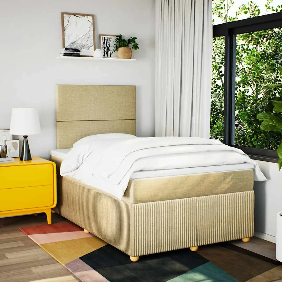 Sommier à lattes de lit avec matelas crème 120x190 cm tissu - 3