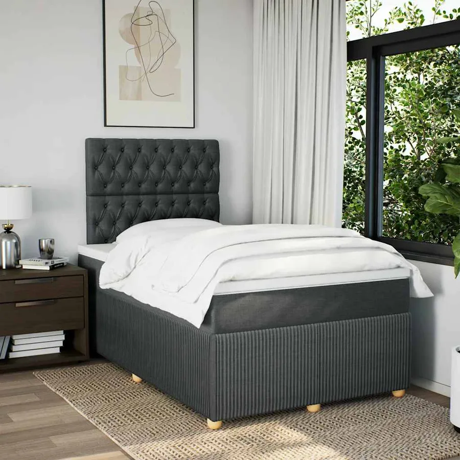 Sommier à lattes de lit avec matelas gris foncé 120x190cm tissu - 3