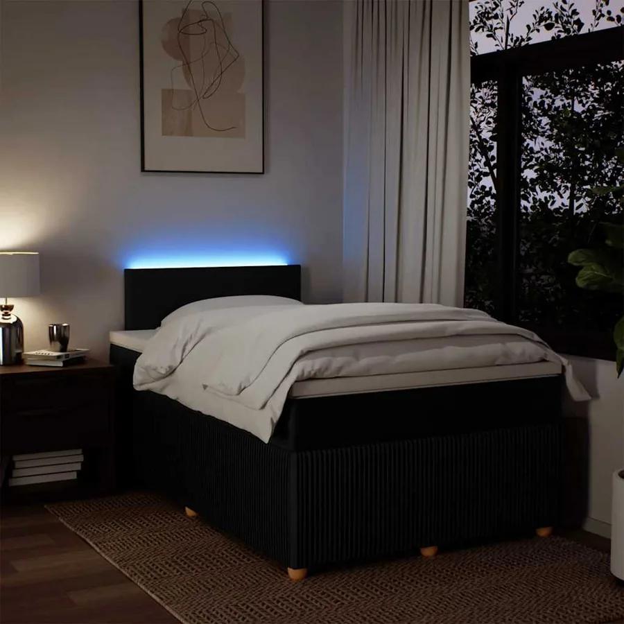 Sommier à lattes de lit avec matelas noir 120x190 cm tissu - 5
