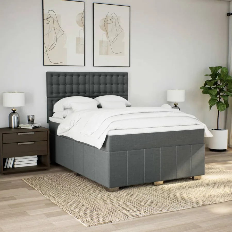 Sommier à lattes de lit avec matelas Gris foncé 160x200cm Tissu - 5