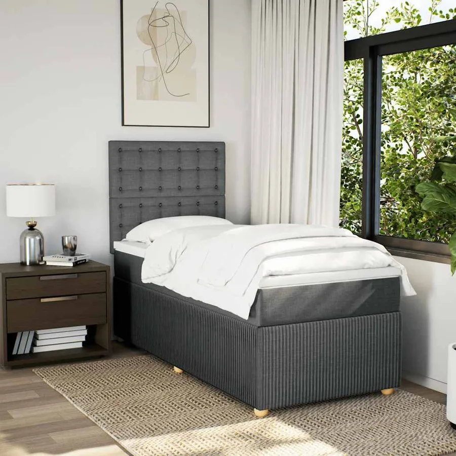 Sommier à lattes de lit avec matelas Gris foncé 100x200cm Tissu - 4