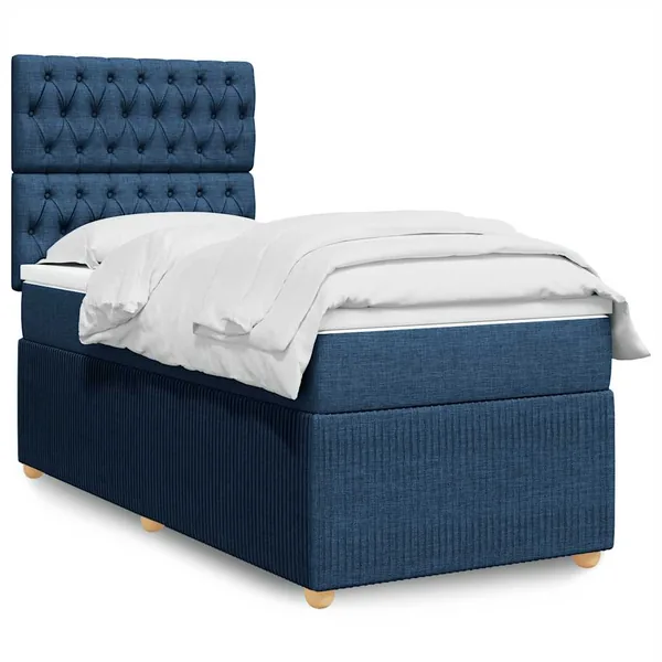 Sommier à lattes de lit avec matelas Bleu 100x200 cm Tissu