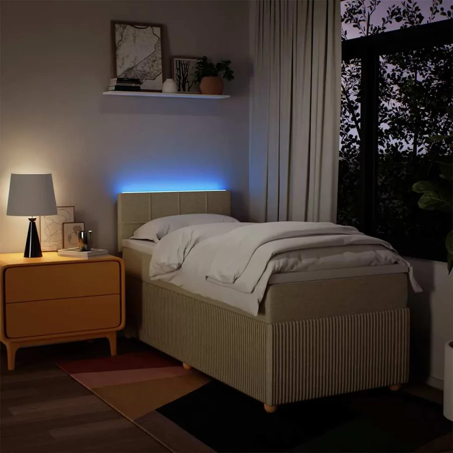 Sommier à lattes de lit avec matelas Crème 90x200 cm Tissu - 5