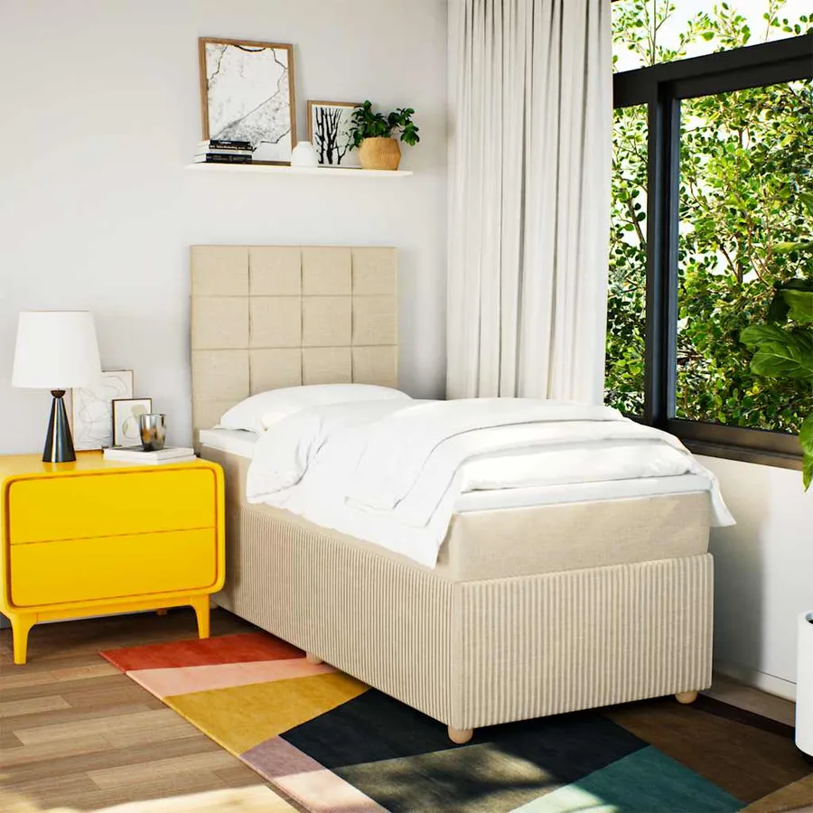 Sommier à lattes de lit avec matelas Crème 100x200 cm Tissu - 3