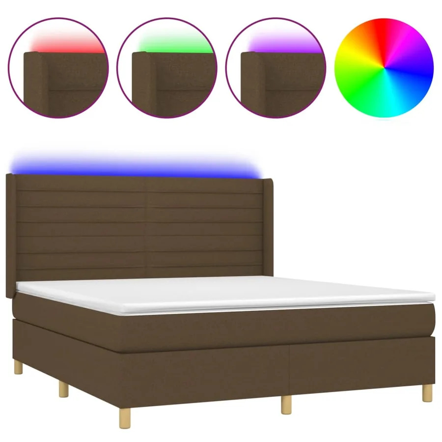 Sommier à lattes de lit matelas et LED Marron foncé 160x200 cm - 2