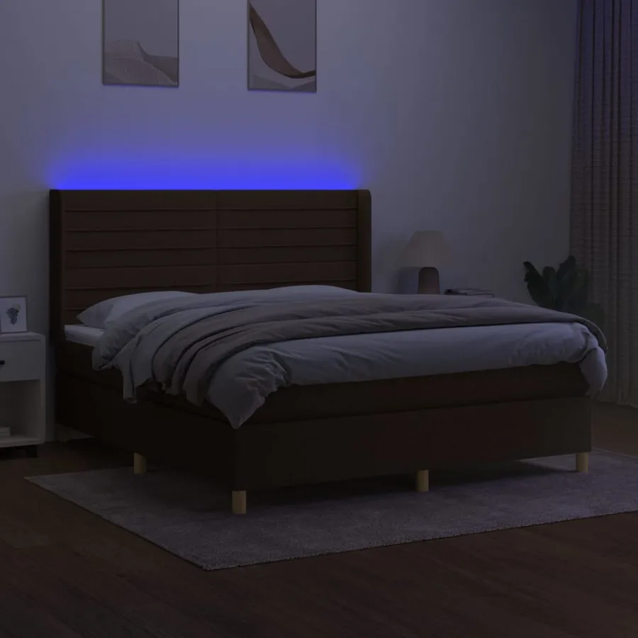 Sommier à lattes de lit matelas et LED Marron foncé 160x200 cm - 3