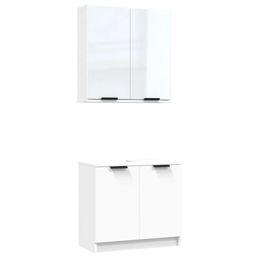 Meubles de salle de bain 2 pcs Blanc Bois d'ingénierie - 2