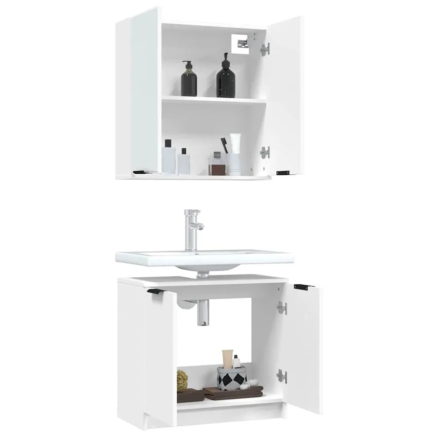 Meubles de salle de bain 2 pcs Blanc Bois d'ingénierie - 4