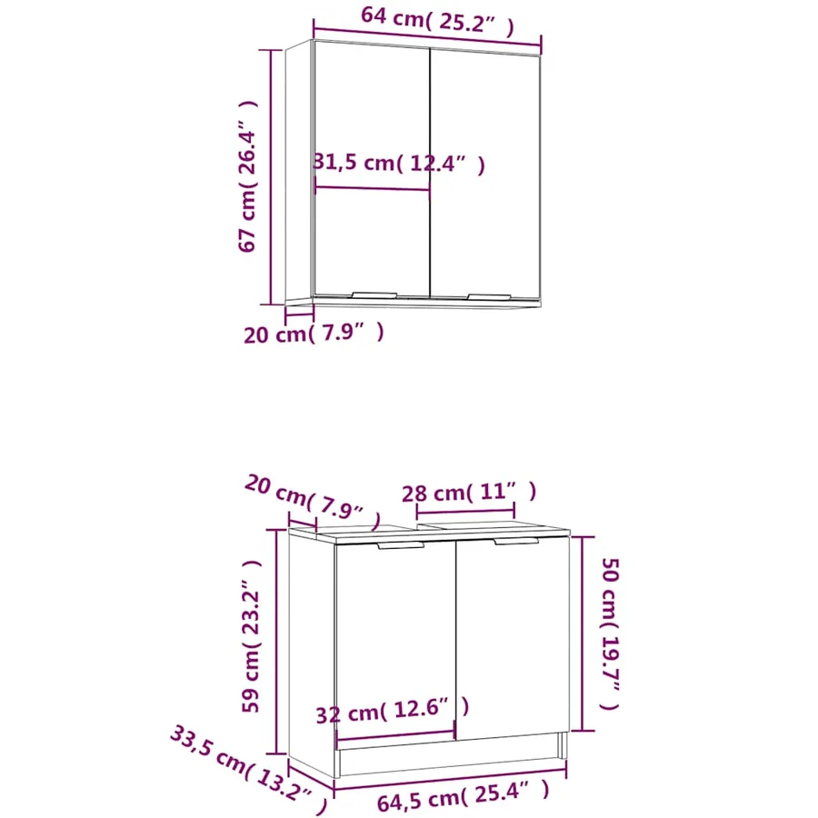 Meubles de salle de bain 2 pcs Blanc Bois d'ingénierie - 7