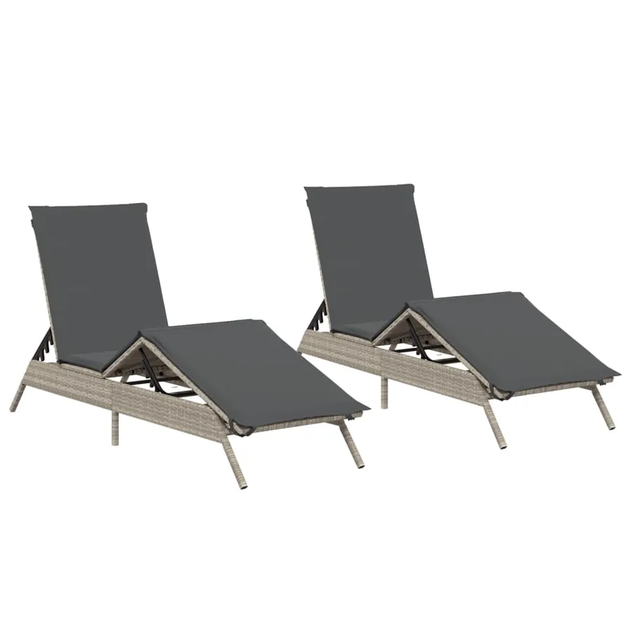 Chaises longues avec coussins lot de 2 gris résine tressée - 2