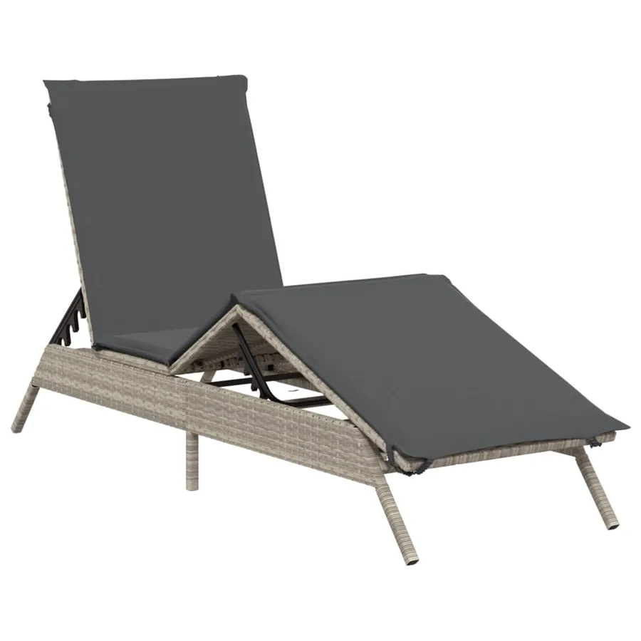 Chaises longues avec coussins lot de 2 gris résine tressée - 4