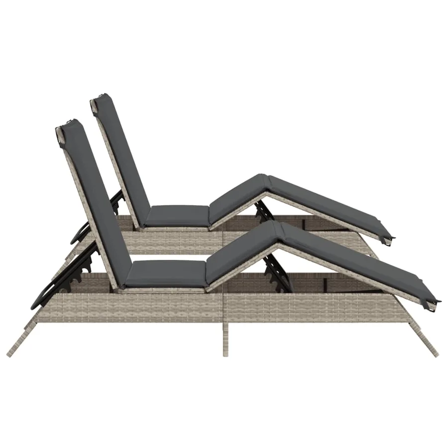 Chaises longues avec coussins lot de 2 gris résine tressée - 6