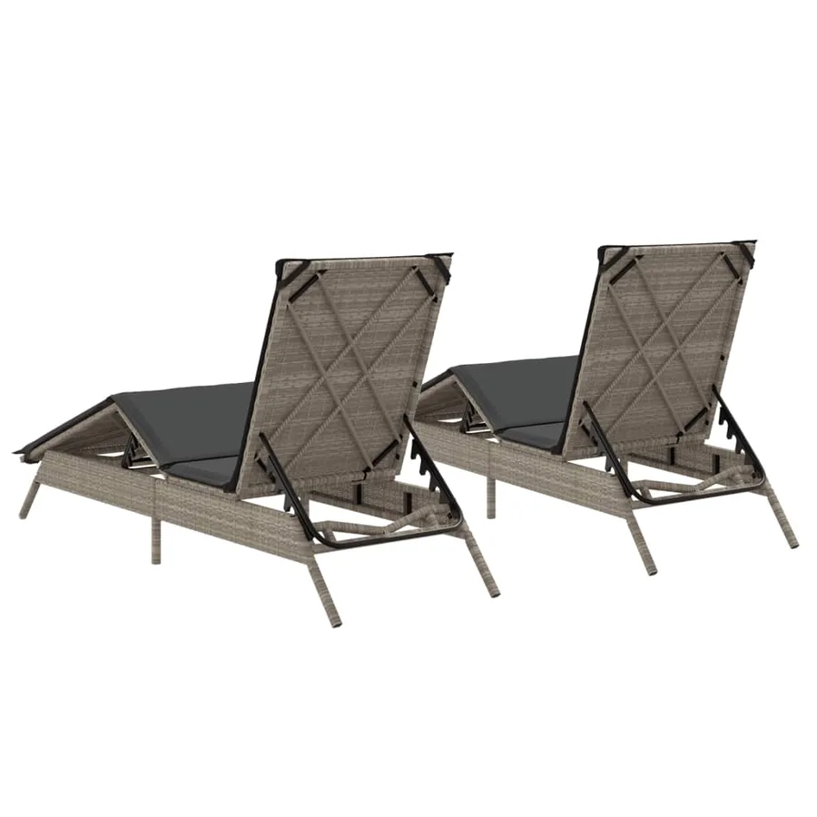 Chaises longues avec coussins lot de 2 gris résine tressée - 7