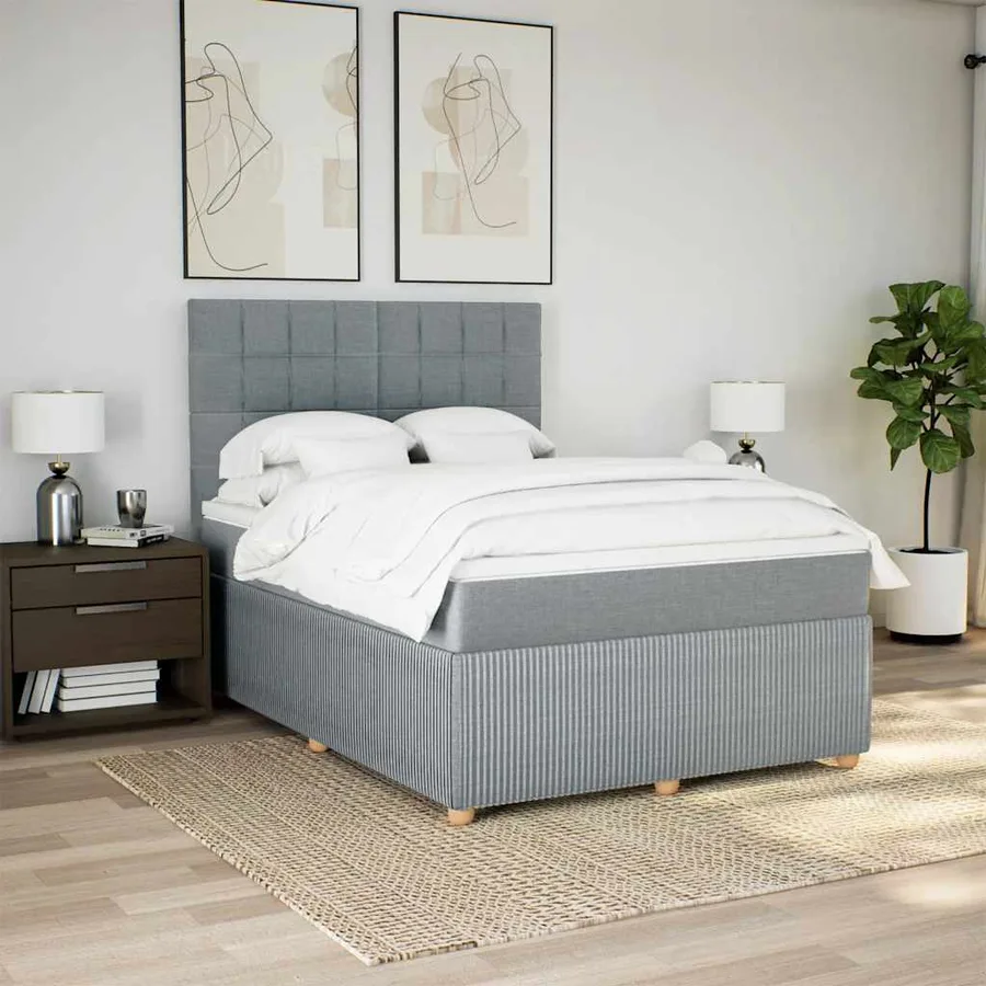 Sommier à lattes de lit avec matelas Gris clair 140x200cm Tissu - 5