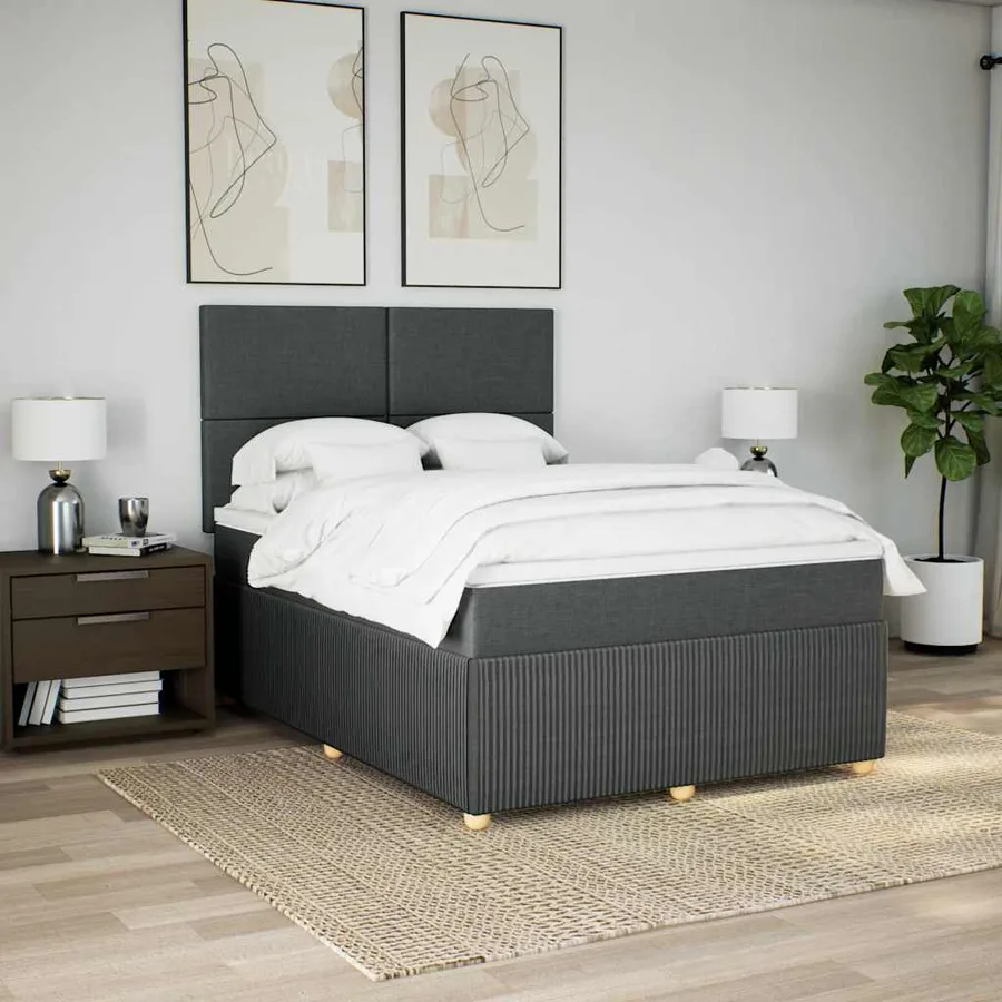 Sommier à lattes de lit avec matelas Gris foncé 160x200cm Tissu - 5
