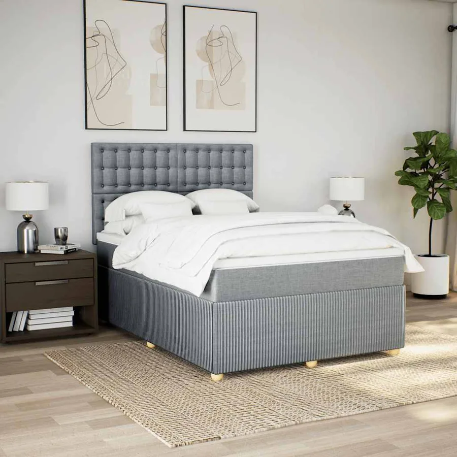 Sommier à lattes de lit avec matelas Gris clair 140x200cm Tissu - 5