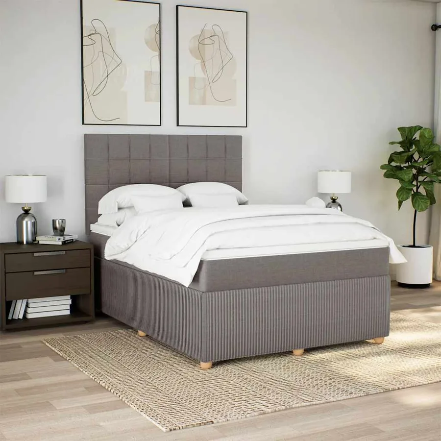 Sommier à lattes de lit avec matelas Taupe 140x200 cm Tissu - 3