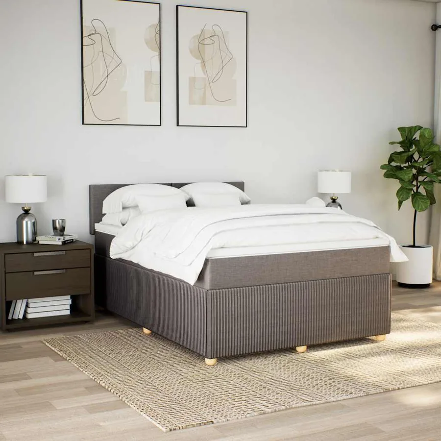 Sommier à lattes de lit avec matelas Taupe 140x200 cm Tissu - 4