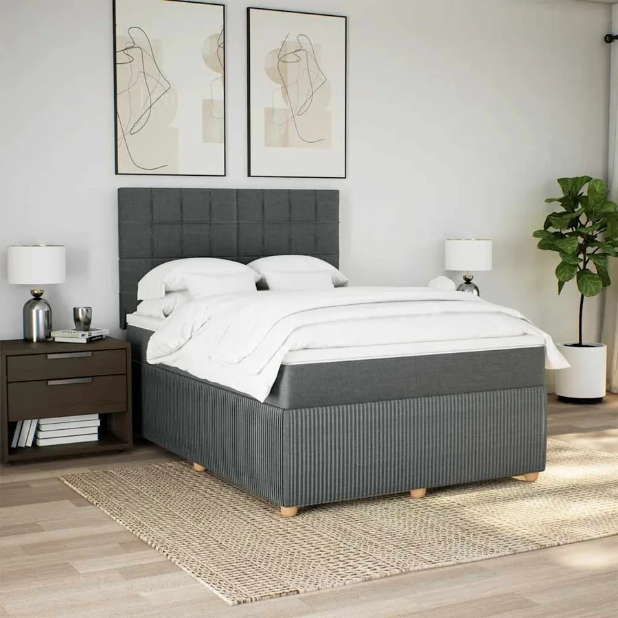 Sommier à lattes de lit avec matelas Gris foncé 160x200cm Tissu - 5