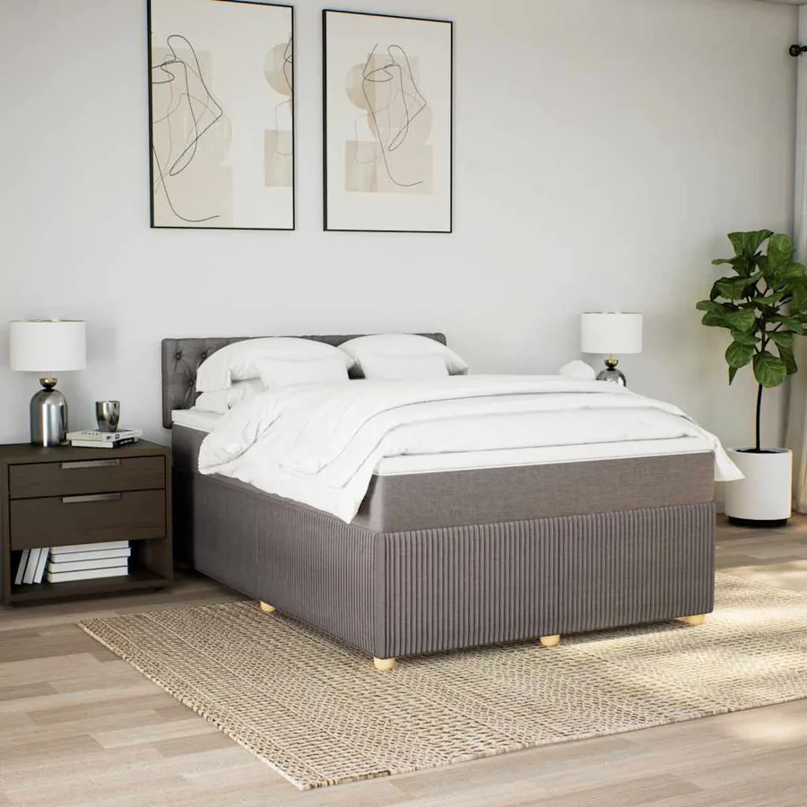 Sommier à lattes de lit avec matelas Taupe 160x200 cm Tissu - 4