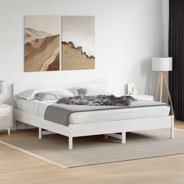 Cadre de lit sans matelas blanc 200x200 cm bois massif de pin