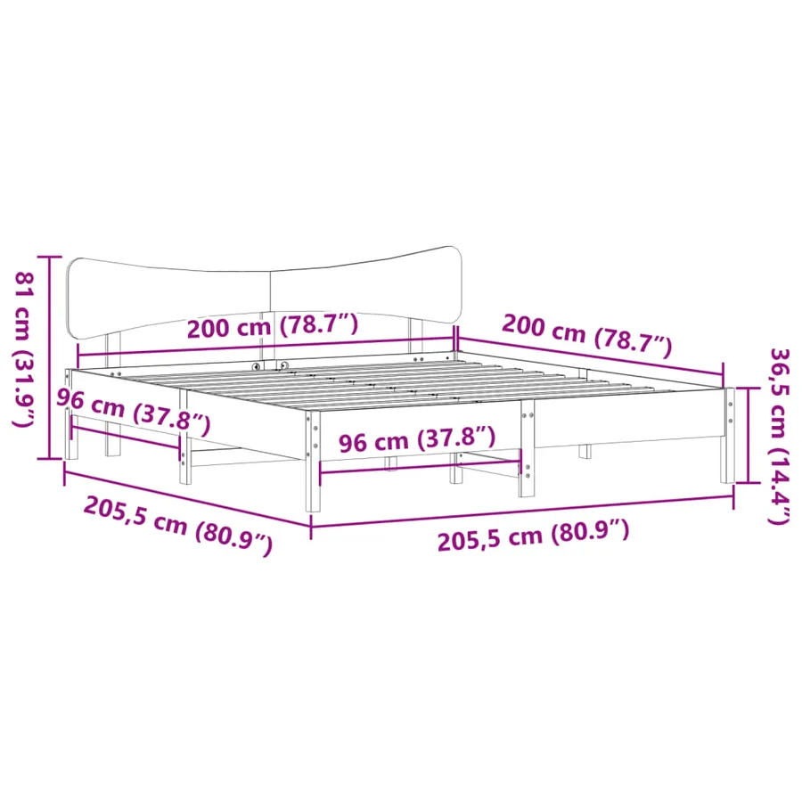 Cadre de lit sans matelas blanc 200x200 cm bois massif de pin - 11