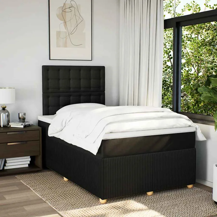 Sommier à lattes de lit avec matelas Noir 120x200 cm Tissu - 5