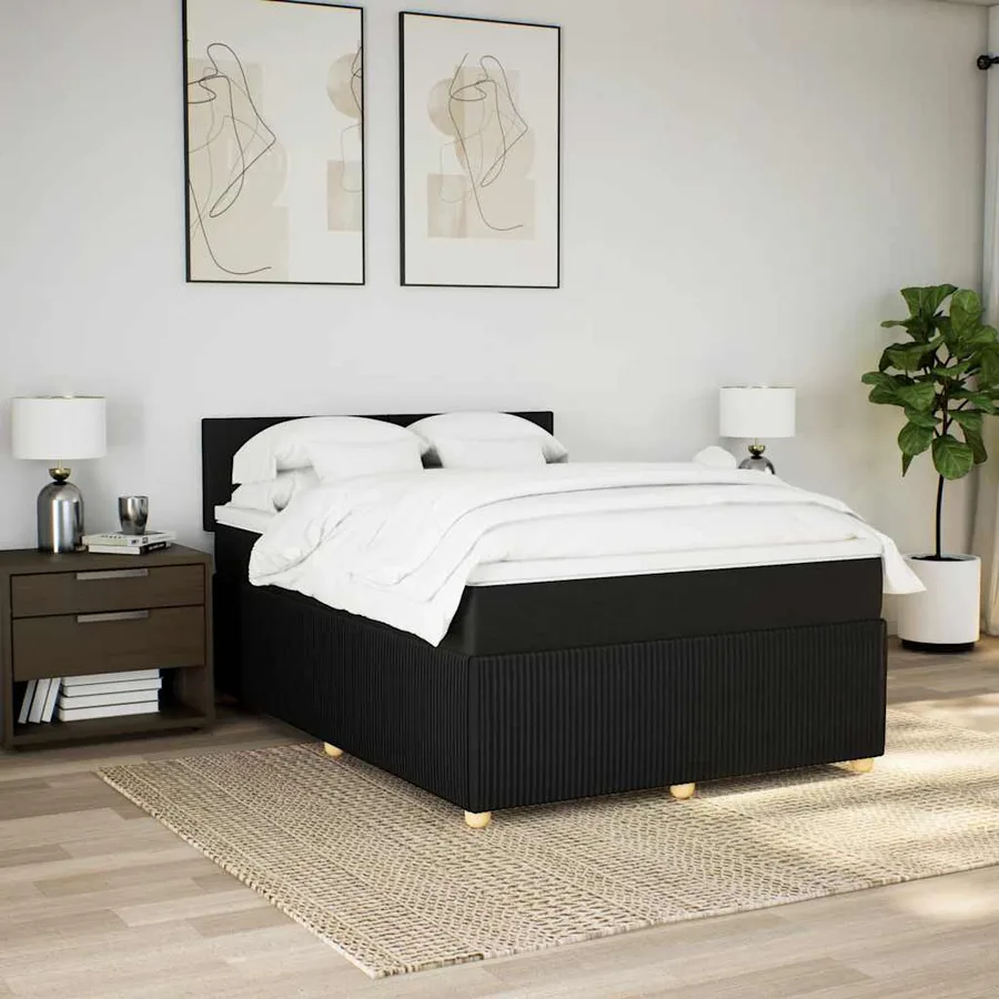 Sommier à lattes de lit avec matelas Noir 140x200 cm Tissu - 4