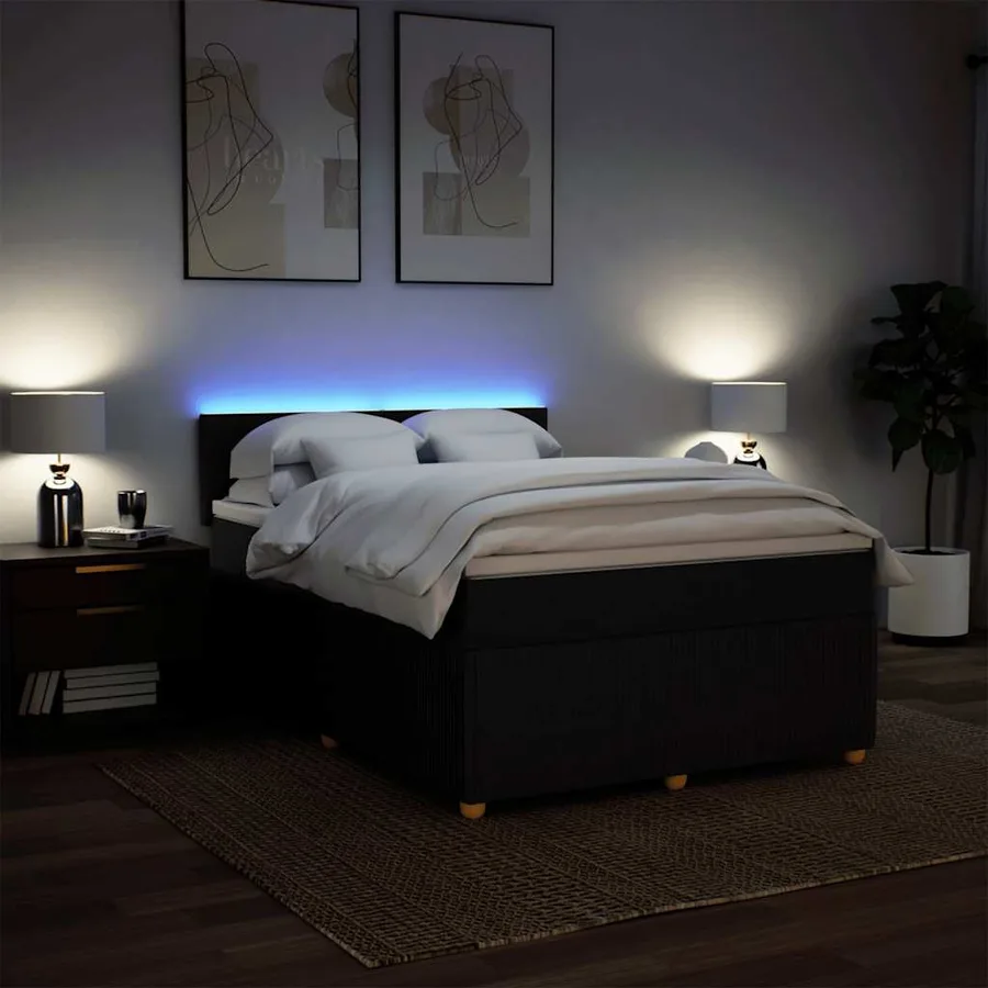 Sommier à lattes de lit avec matelas Noir 140x200 cm Tissu - 5