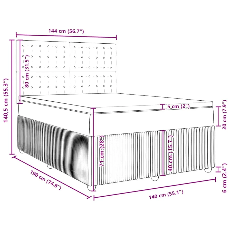 Sommier à lattes de lit avec matelas Gris foncé 140x190cm Tissu - 18