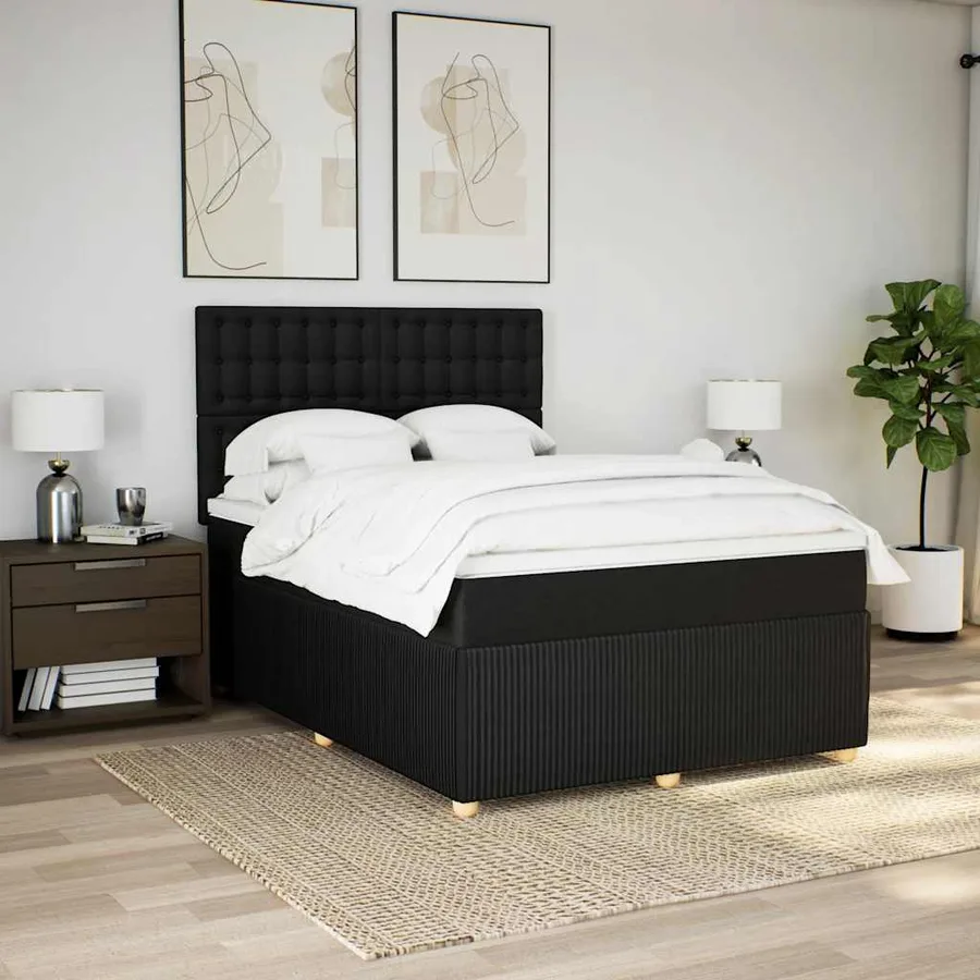 Sommier à lattes de lit avec matelas Noir 140x200 cm Tissu - 3