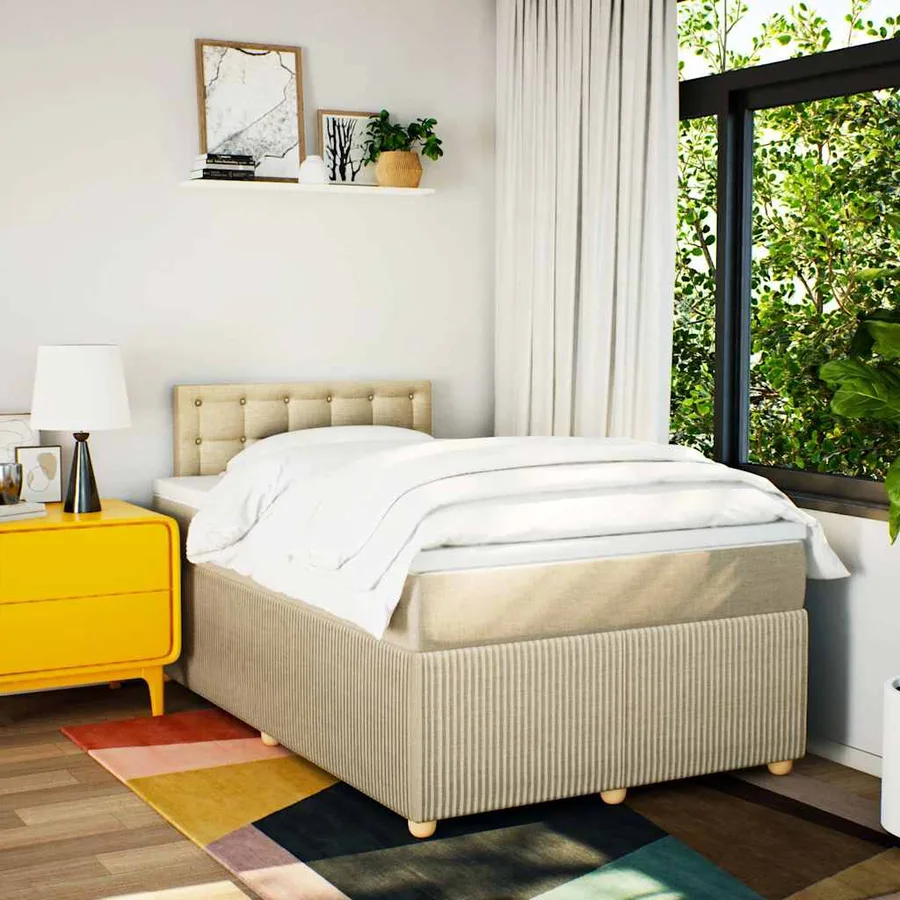 Sommier à lattes de lit avec matelas Crème 120x200 cm Tissu - 3