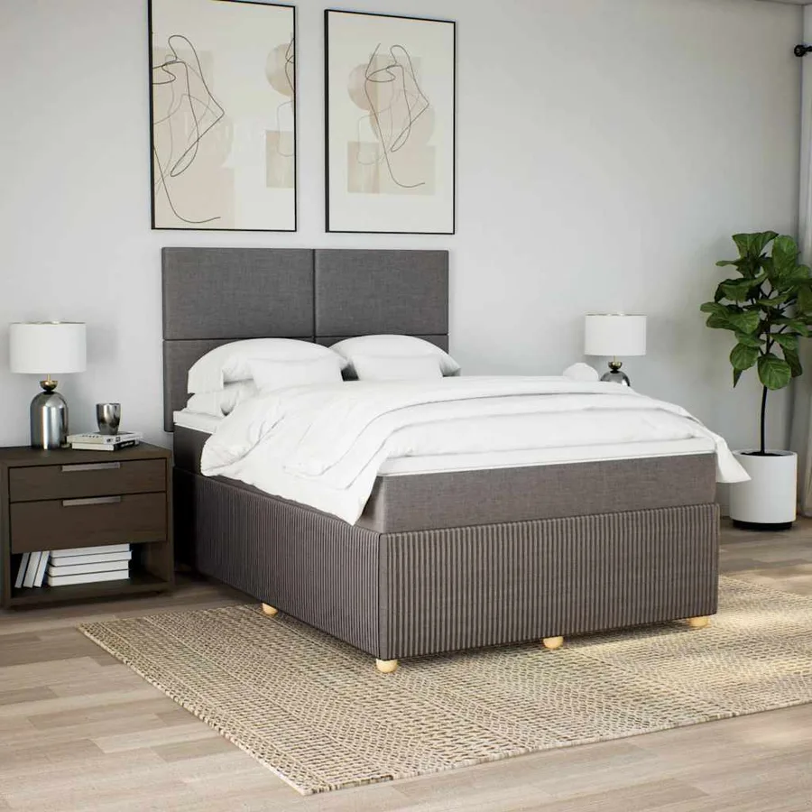 Sommier à lattes de lit avec matelas Taupe 140x190 cm Tissu - 3