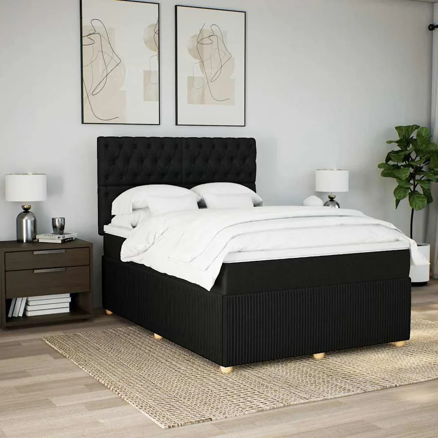 Sommier à lattes de lit avec matelas Noir 140x200 cm Tissu - 3