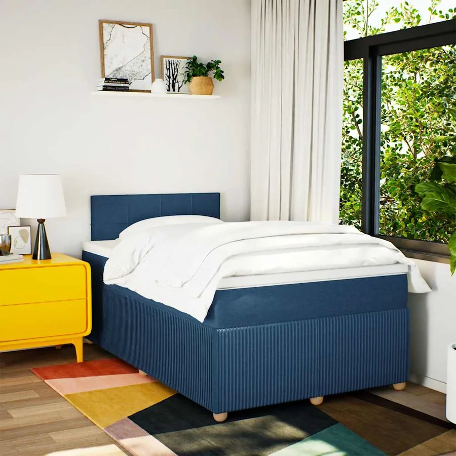 Sommier à lattes de lit avec matelas Bleu 120x200 cm Tissu - 4