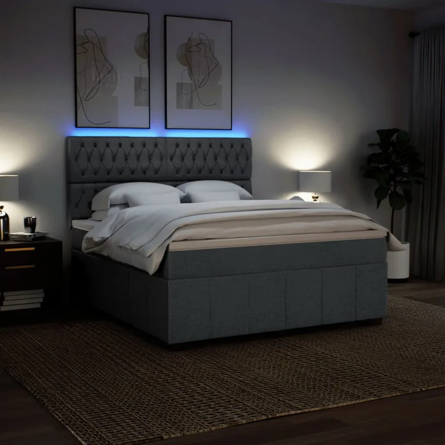 Sommier à lattes de lit avec matelas Gris foncé 180x200cm Tissu - 4