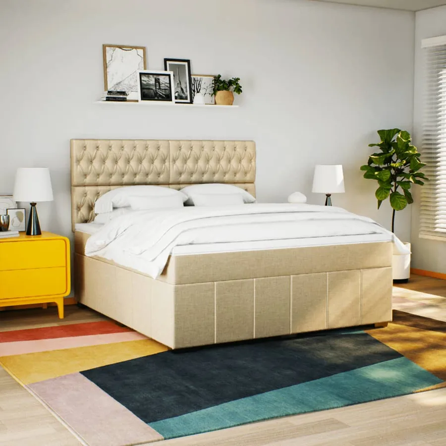 Sommier à lattes de lit avec matelas Crème 180x200 cm Tissu - 3