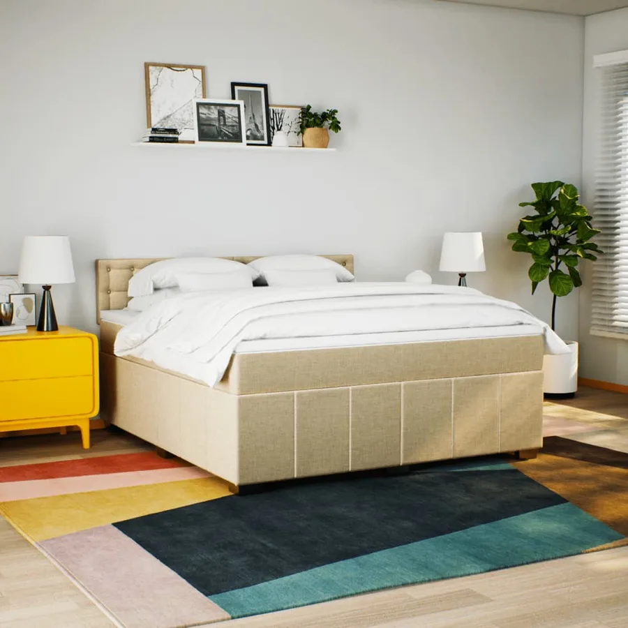 Sommier à lattes de lit avec matelas Crème 180x200 cm Tissu - 3