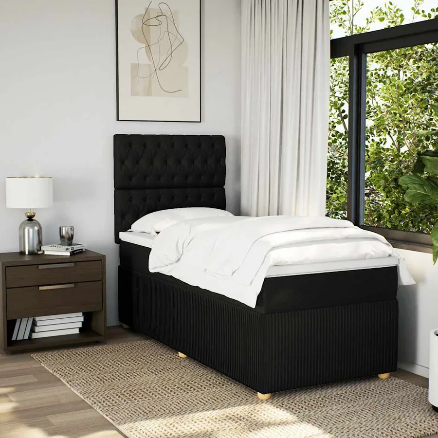 Sommier à lattes de lit et matelas Noir 80x200 cm Tissu - 5
