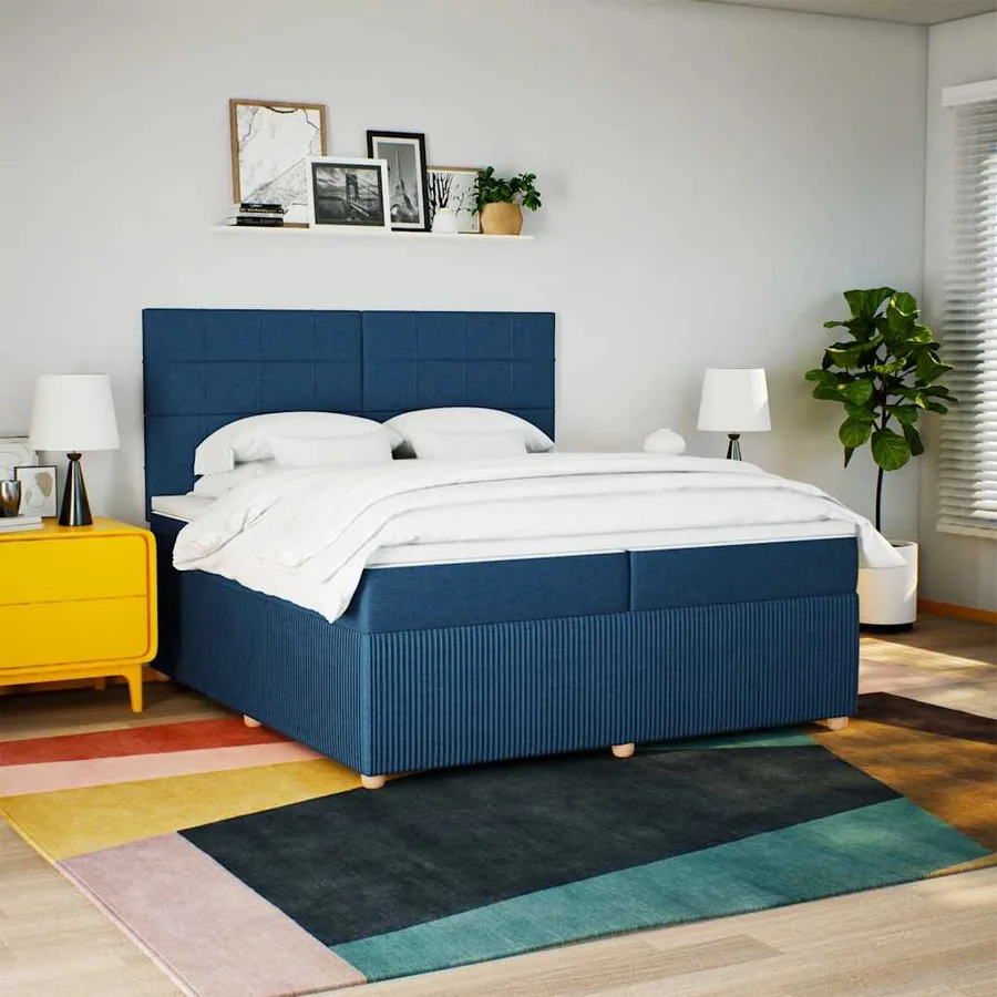 Sommier à lattes de lit avec matelas Bleu 200x200 cm Tissu - 5