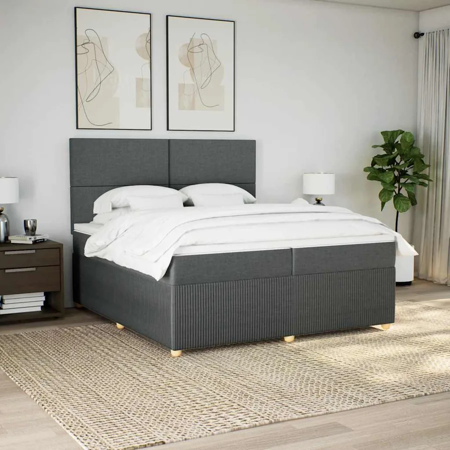 Sommier à lattes de lit avec matelas Gris foncé 200x200cm Tissu - 5