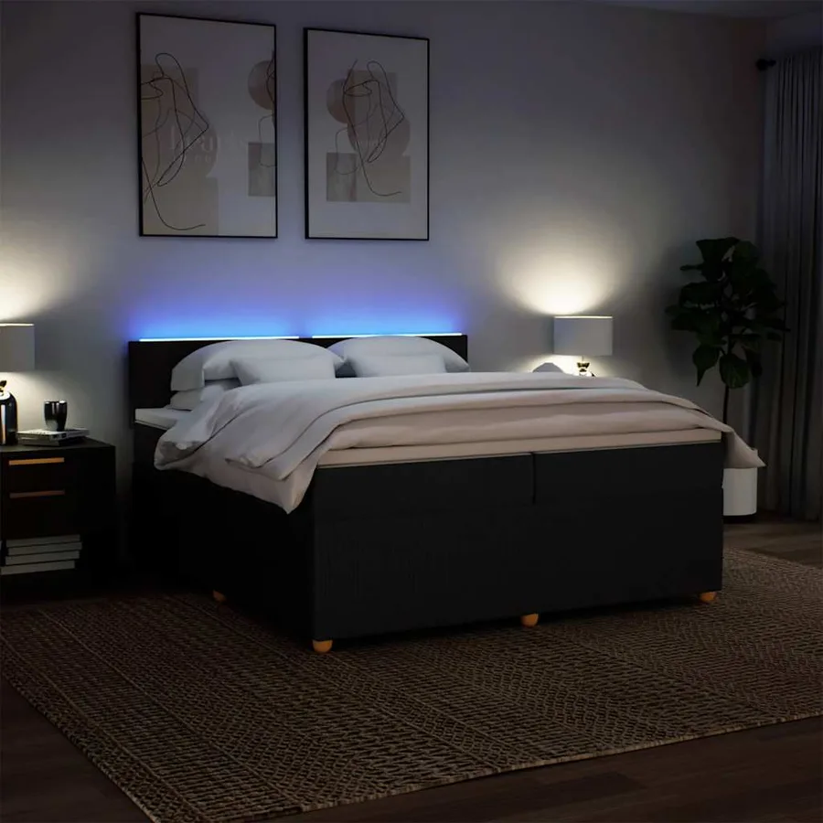 Sommier à lattes de lit avec matelas Noir 200x200 cm Tissu - 5